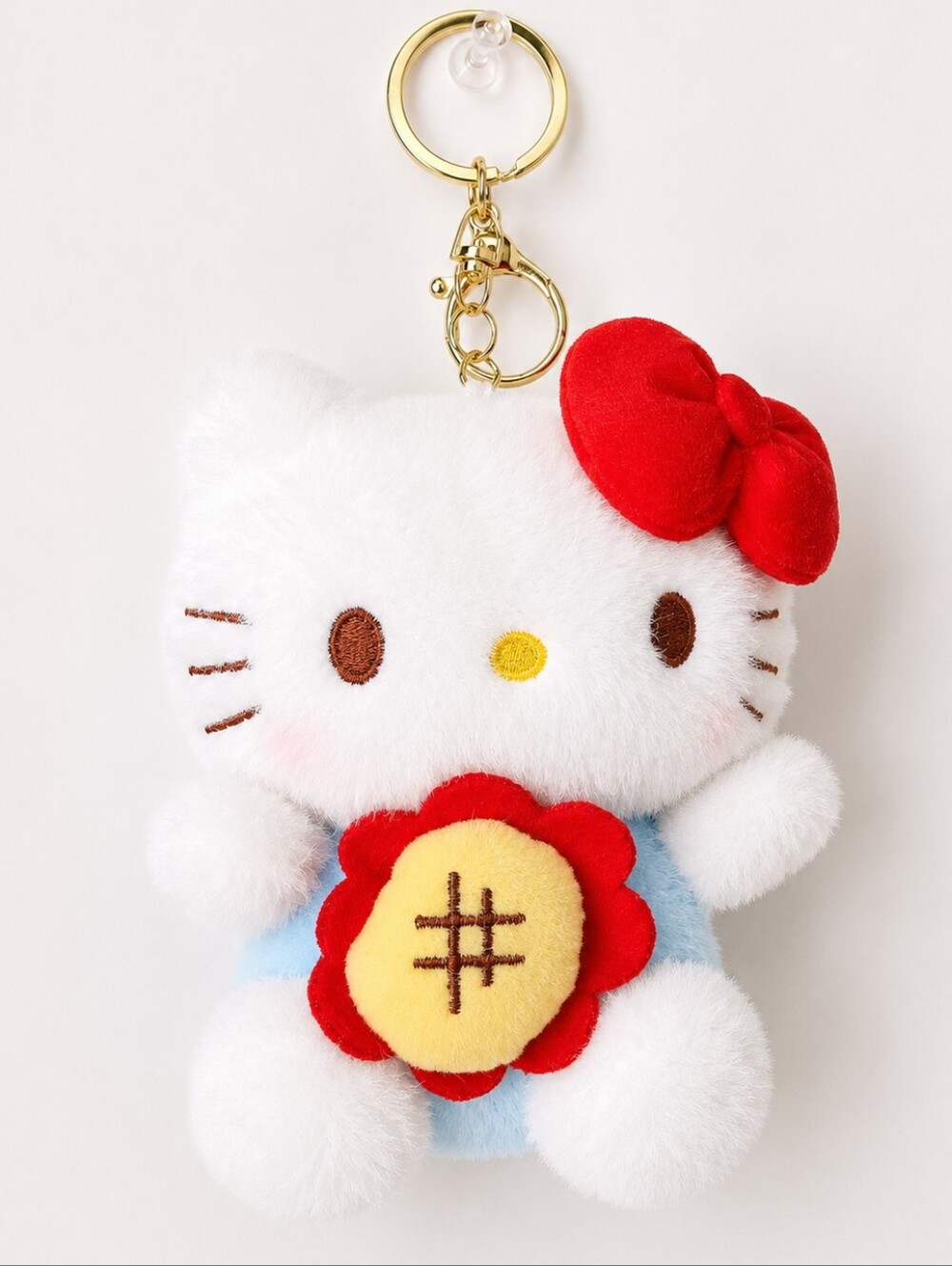 Women's Soft plush Hello Kitty keychain Classic red bow w flower Bag Charm Blue